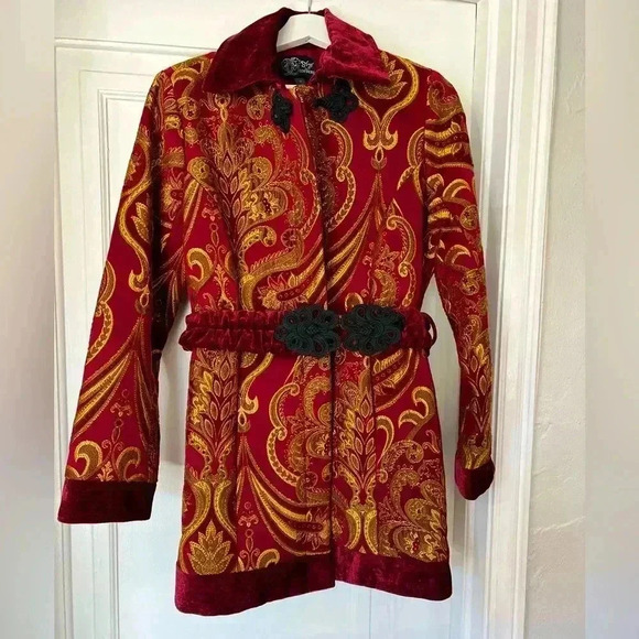 NWT Sharif 1827 Couture Red & Gold Brocade Jacket - Size M coat christmas - Picture 1 of 14